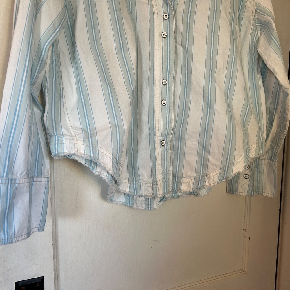 We The Free Button Down Striped Light Blue White Kelia Trapeze Boho Shirt Medium - Picture 12 of 16